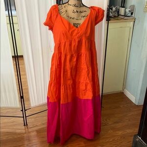 Vibrant Orange and Pink Maxi Dress